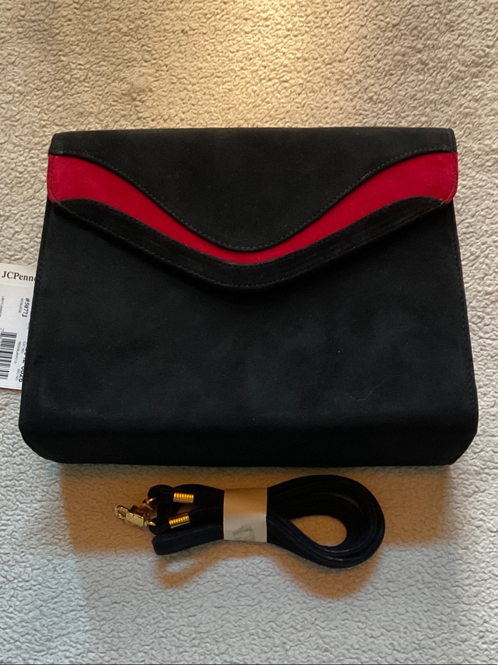 jcpenney Black Clutch with Red Accent Suede Envelope